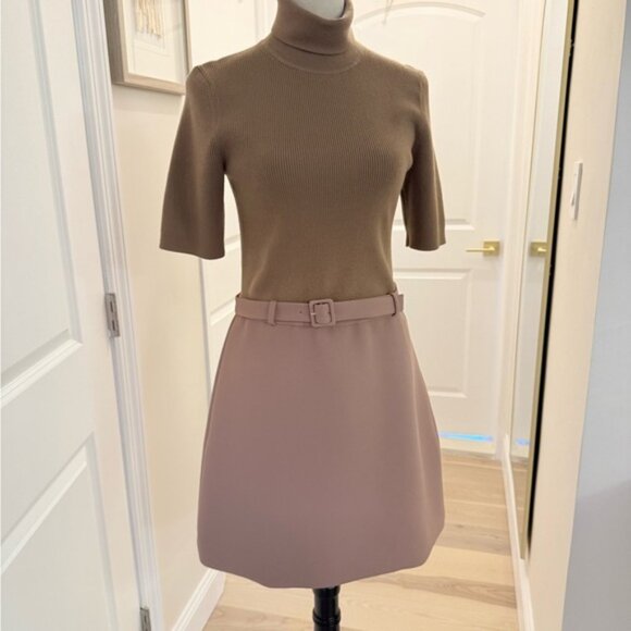 THEORY Combo Dress Bistretch Wool Twill Ribbed Sweater Turtleneck Size M - Picture 3 of 15
